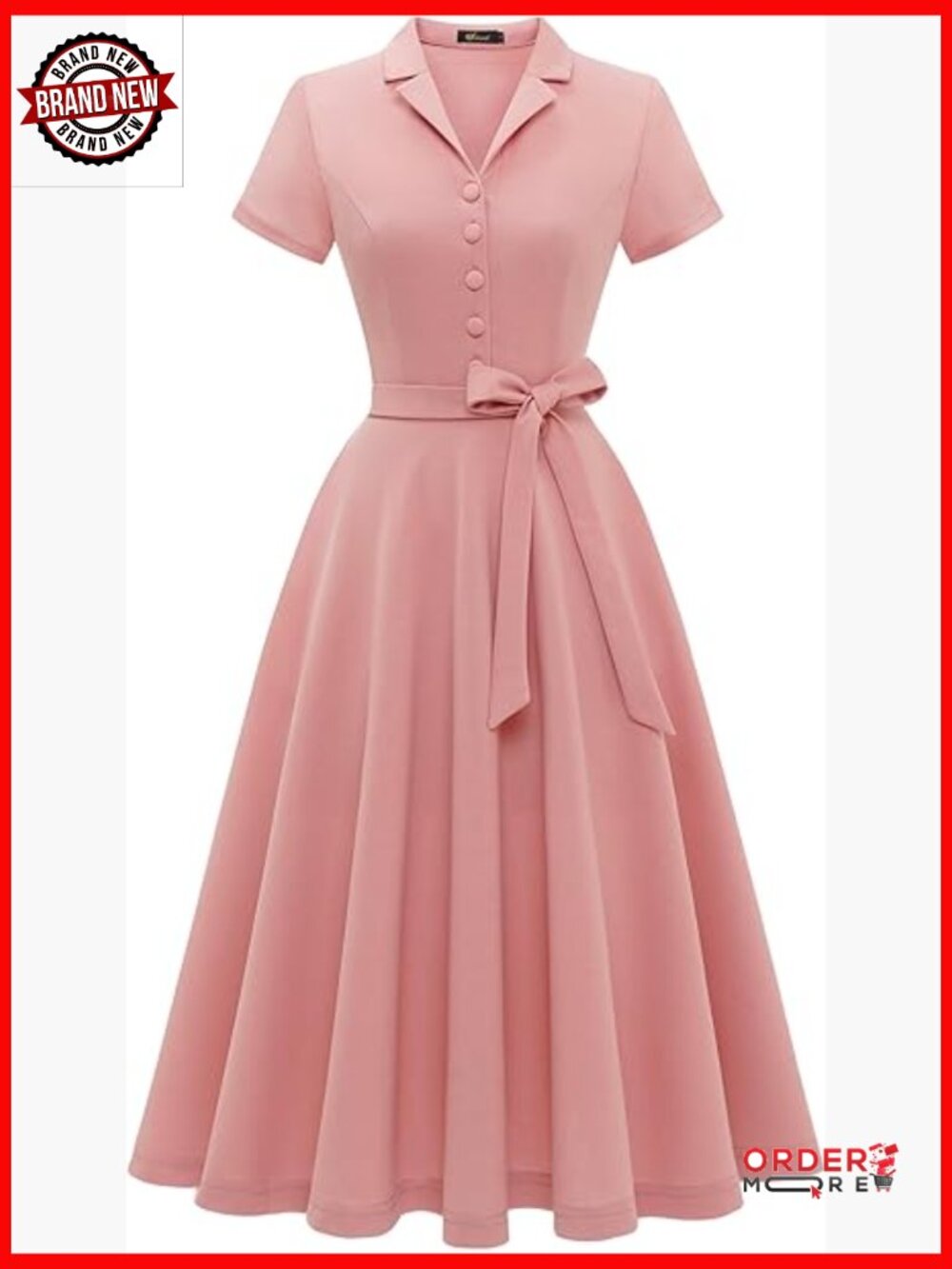 Vintage Tea Dress Short Sleeve A-Line Cocktail Party Dress with Belt